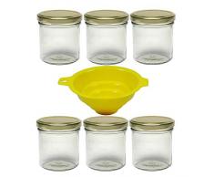 Viva Haushaltswaren # 61824Â # 6Â Pots, bocaux, Pots de Confiture avec Couvercle 165Â ML bocaux Entonnoir en Couleur Or, gaz, Verre Transparent, 6.3Â x 6.3Â x 7,3Â cm