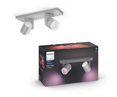 Philips Hue White & Color Ambiance Spot Argenta x2 Aluminium Compatible Bluetooth, Fonctionne avec Alexa