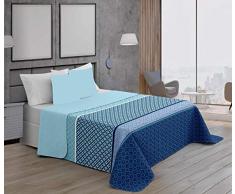 ForenTex Couvre-lit Zamzibar rÃ©versible Thermo-imprimÃ© Ã©tÃ©/Printemps avec Housse de Coussin Bleu Ciel Lit 135 cm 3