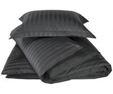 De Witte Lietaer Parure Zygo Ebony Housse de Couette + 1 Taie dOreiller avec Volant Coton PeignÃ© Gris FoncÃ© 140 x 220 cm