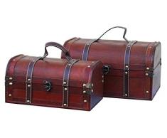 Quickway Imports décoratif Bois Treasure Box Coffre en Bois/Chest, Lot de 2