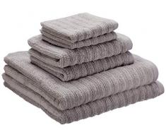 iDesign Ensemble Serviettes de Bain avec accroches (Lot de 6), Serviettes de Toilette 100% Coton au Design rayÃ©, Set de 2 draps de Bain, 2 Serviettes et 2 essuie-Mains, Gris