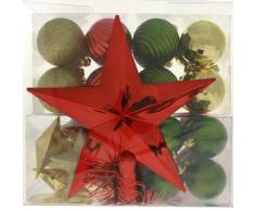 WeRChristmas Boules de 42 piÃ¨ces en Plastique incassable avec Bijoux pour guirlandes et dÃ©coration pour Le Sommet du Sapin Red/Gold/Green