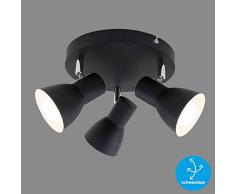 Briloner Leuchten 2860-035 Plafonnier, Applique, Spots Orientables et Pivotants, 3X E14, Max. 25 Watt, RÃ©tro, 210x140mm (DxH), Noir, RÃ©flecteur Ã LintÃ©rieur Blanc