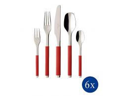 Villeroy & Boch S+ Cranberry Couverts de table pour 6 personnes, 30 piÃ¨ces, Inox, Manche recouvert de silicone rouge