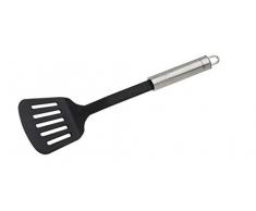 FACKELMANN 44308 Spatule Ã fente ovale en plastique avec poignÃ©e ergonomique en acier inoxydable pour la cuisine (Argent/noir) QuantitÃ© : 1 piÃ¨ce