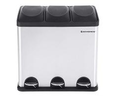 SONGMICS Poubelle de Cuisine Résistante avec Pédales de Recyclage en INOX (54 Liter 3x18L, Noir) LTB54L