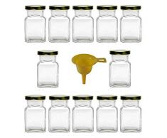 Viva haushaltswaren lot de 12 pots/pots Ã confiture carrÃ©s avec couvercle vissÃ© 150 ml + entonnoir jaune