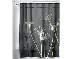 InterDesign Thistle rideau douche, grand rideau baignoire 180,0 cm x 200,0 cm en polyester, rideau de bain lavable fleuri en tissu doux, gris/jaune