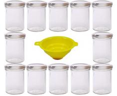 Viva Housewares-Pots à Confiture avec Entonnoir Argenté 219 ML avec Couvercle-Jaune-Lot de 12