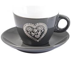 Home Coeur Service Tasses Ã ThÃ©, avec Assiettes, Porcelaine, Gris, 4 PiÃ¨ces