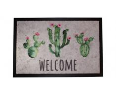 Carpido Lisa en Fibre synthÃ©tique Design Cactus Tapis de Porte, Multicolore, 40Â x 60Â x 0,6Â cm