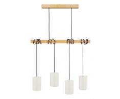 Tosel 21059 Lustre de 4 LumiÃ¨res, Bois/Coton, E14, 40 W, Ãcru, 80 x 180 cm