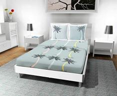 Soleil docre Palmier Parure de lit, Coton, Bleu, 260x300 cm