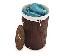 Relaxdays Panier à linge pliant corbeille pliable rond en bambou 80 litres 65 cm hauteur sac linge amovible, marron