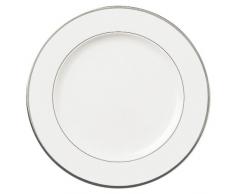 DEGRENNE - Galon Platine Lot de 6 assiettes plate ronde porcelaine 26,5 cm - Blanc
