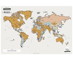 Enjoy Maps World Mappemonde Ã gratter en Langue espagnole et Papier couchÃ© Multicolore 65Â x 45Â cm