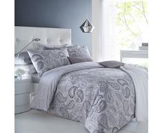 Sleepdown Parure de lit avec Housse de Couette et taie doreiller Motif Cachemire Gris, Coton Polyester, Gris, King