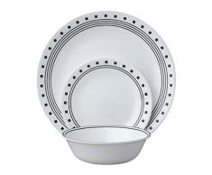 CORELLE Service de Vaisselle pour 6 Personnes 18 pièces en Verre Vitrelle Motif City Block Noir