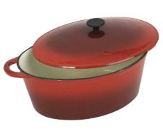 Crealys 501750, grande COCOTTE Grand Chef ovale en fonte émaillée 9 litres - Extérieur rouge et intérieur blanc - toutes sources de chaleur y compris induction