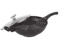 Pradel Excellence - 52885M - Wok 32 cm Façon Pierre avec Couvercle en Verre, tous Feux dont Induction
