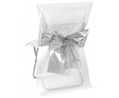 Santex 4118 Housse de Chaise avec Noeud Bicolore Métallisé Blanc