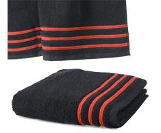 Drap De Douche 70x140 cm 100% Coton - 550 grS/m2 Noir avec Liserets Rouge