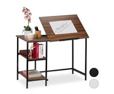 Relaxdays 10026046_955 Bureau inclinable, 3 étagères, de Nombreux Angles, Table dâOrdinateur,HlP: 75 x 110 x 55 cm aspectbois,Noir, Panneau de Particules, Fer, Aspect Bois
