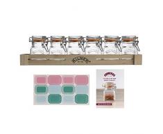 Kilner Lot de 6 bocaux Ã Clip avec 12 Ã©tiquettes pour bocaux, 1 Caisse en Bois et 1 livret de Recettes Gratuit