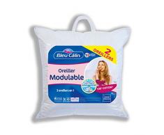 Bleu Câlin - ODTIMODU - Oreillers Modulables 3 oreillers en 1 Blancs 65x65 cm - Lot de 2