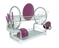 Egouttoir à 2 Niveaux, Plateau En Plastique Chromé/Blanc, Porte-Verre Et Ustensiles/Gouttière Amovible