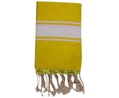 1001 Foutas Fouta Plate Jaune Curry Rayures Blanches 100% Coton
