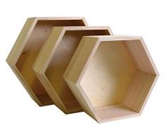 Artemio 14001892 Set 3 Étagères Hexagonales à Décorer, Bois, Beige, 30 x 26,5 x 10 cm