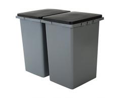 Iris Ohyama, Poubelle double pour tri sélectif - Recycling Bin - RP-4 - Plastique, gris/noir, 2 x 45 L, 38,5 x 34 x 52,7 cm
