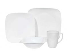 CORELLE Service de Vaisselle 16 pièces en Verre Vitrelle Blanc Pur Puce et Service de Table pour 4 Personnes Blanc