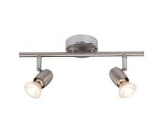 Brilliant G54813/77 Plafonnier LED a 2 lumieres WESLEY, 2.5W GU10, metal, coloris acier/chrome, 2.5 W
