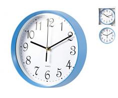H&H 1534Â H & H Horloge Murale, Rond, 30, Blanc/Bleu, 31Â x 33Â x 6Â cm