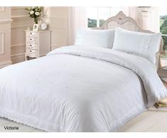 Chateau de Belle Maison Housse de Couette avec taies doreiller Assorties de Victoria de Broderie Anglaise, Blanc, Double