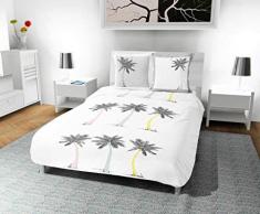 Soleil dOcre Palmier Parure Housse de Couette, Coton, Blanc, 240 x 220 cm