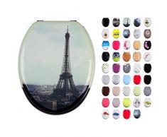 MSV 140570 Abattant WC Motif Paris MDF/Inox 42,5 x 36,5 x 1,6 cm