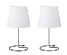Reality, Lampe de table, Twin 2xE14, max.40,0 W Tissu, Blanc, Corps: metal, Nickel mat Ã:18,0cm, H:33,0cm IP20,Interrupteur de cordon