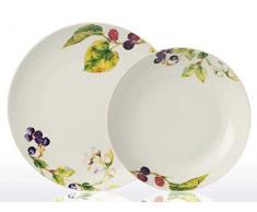 Tognana Lot de 6Â Assiettes Creuses et 6Â Grandes Assiettes Metropolis Myrtilles en Porcelaine Blanche
