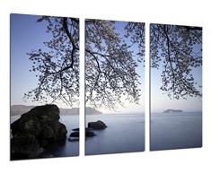 Tableau Moderne Photographique, Impression sur bois, Coucher de soleil sur les rochers du paysage, 97 x 62 cm, ref. 26288