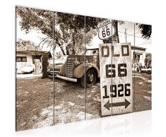 Tableau decoration murale Vintage Car Route 66 200 x 80 cm - XXL Impression sur Toile Salon Appartment 5 Parties - prêt à accrocher - 609855b