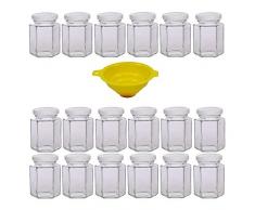 Viva haushaltswaren lot de 18 petits pots à confiture avec couvercle blanc 110 ml pour confiture/épices, + entonnoir jaune