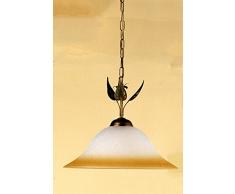 ONLI - Lampe Ã suspension en mÃ©tal marron avec nuances dorÃ©es. Cloche en verre ivoire satinÃ© nuancÃ© ambre