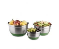 Relaxdays Bol mÃ©langeur lot de 3 saladiers de diffÃ©rentes tailles en inox fond antidÃ©rapant en silicone, vert