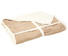 Plaid BERBER SUEDINE - double face déco - 100% POLYESTER - OURSON - Sol/Ecru - 130 x 150