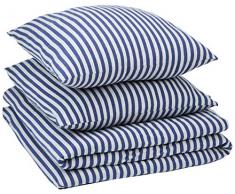 AmazonBasics Parure de lit en jersey, rayures, - 260 x 240 cm / 65 x 65 cm, Bleu marine