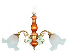 Tosel E2020 Lustre - Valois, Bras Fusion, Vieille, Verre soufflé, E14, 60 W, Laiton/Bois